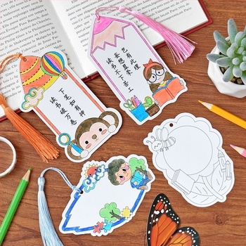 Semn de carte colorat, desen conturat manual – kit DIY semi-fabricat cu plan de pictură gol și șablon creativ pentru carduri