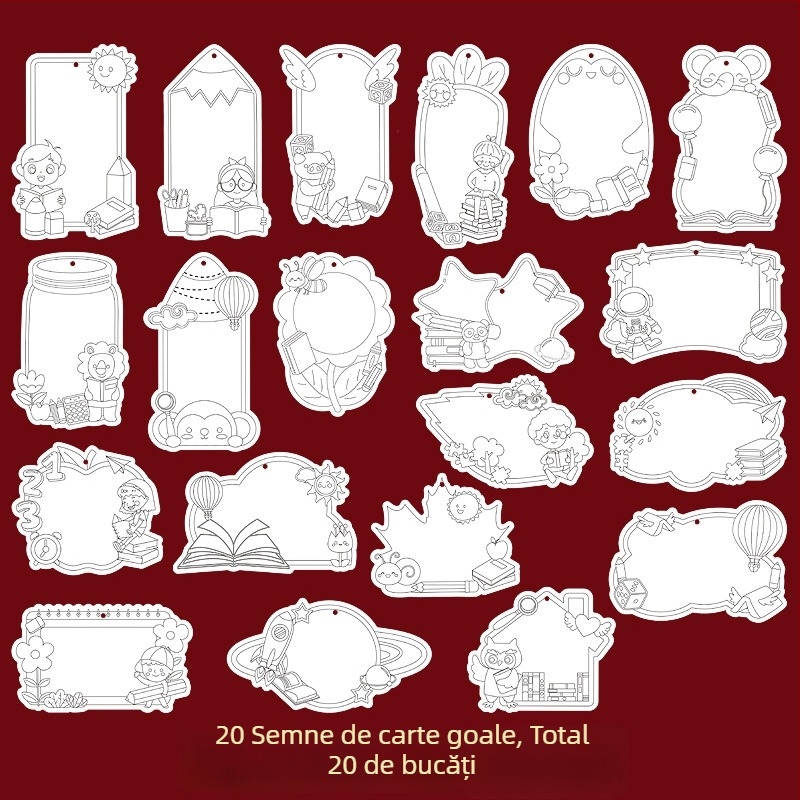 Semn de carte colorat, desen conturat manual – kit DIY semi-fabricat cu plan de pictură gol și șablon creativ pentru carduri
