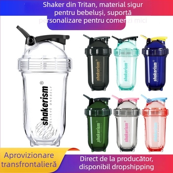 Shaker din Tritan, brevetat, 500 ml, pentru pudră proteică, recipient sport transparent