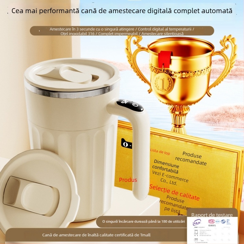 Cană de cafea din oțel inoxidabil 316, electrică, cu afișaj inteligent al temperaturii, ecran digital, amestec automat și capac magnetic