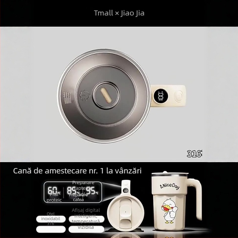 Cană de cafea din oțel inoxidabil 316, electrică, cu afișaj inteligent al temperaturii, ecran digital, amestec automat și capac magnetic