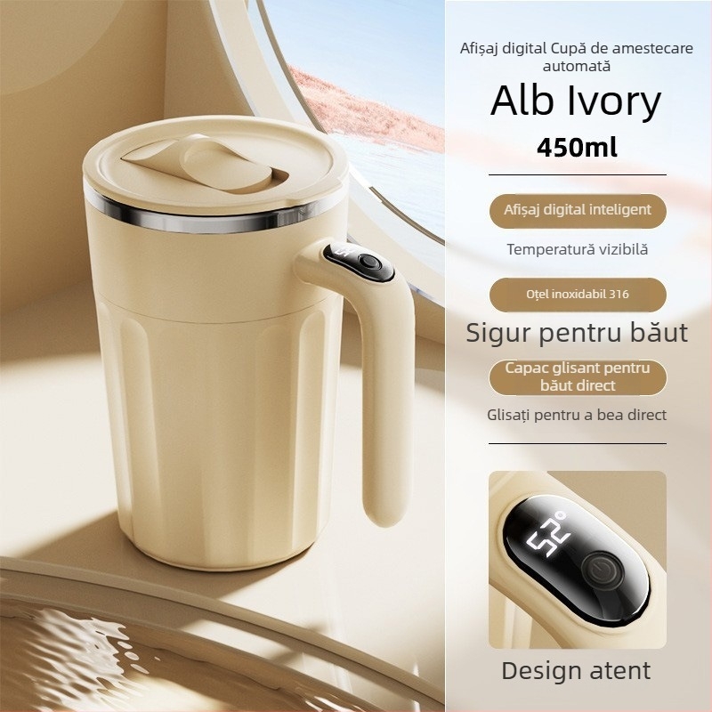 Cană de cafea din oțel inoxidabil 316, electrică, cu afișaj inteligent al temperaturii, ecran digital, amestec automat și capac magnetic