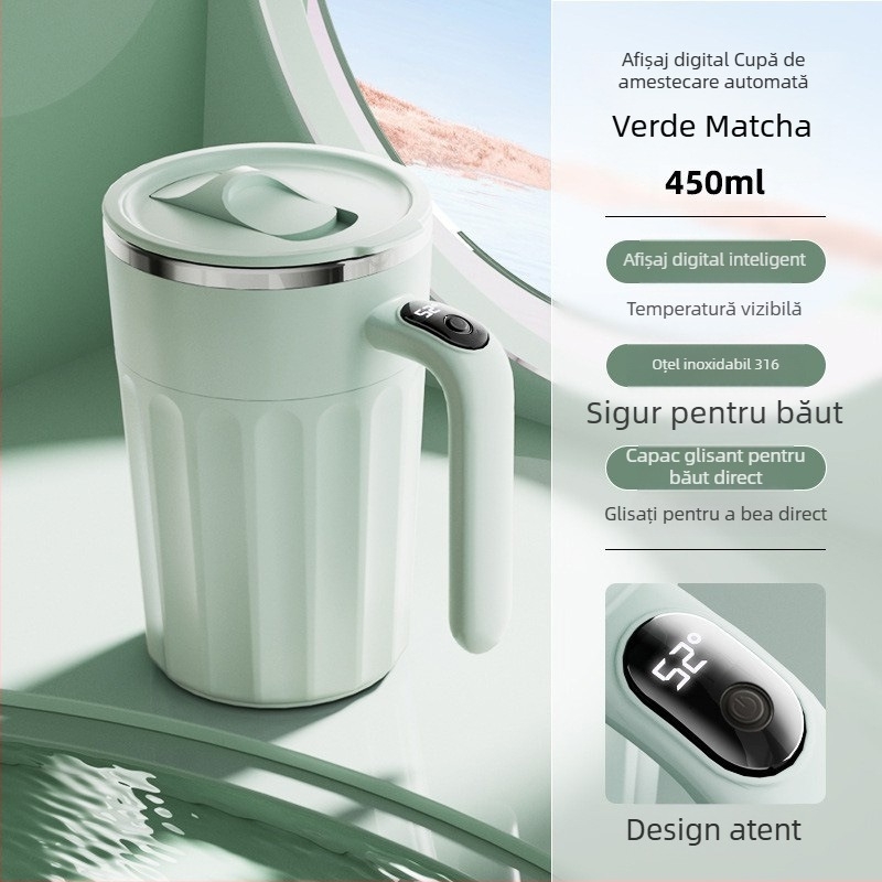 Cană de cafea din oțel inoxidabil 316, electrică, cu afișaj inteligent al temperaturii, ecran digital, amestec automat și capac magnetic