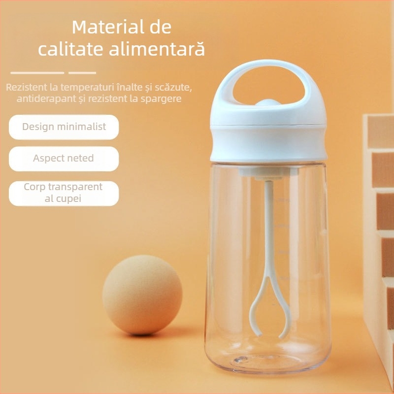 Cupă din plastic rezistentă la temperatură pentru milkshake, cu mâner și scară de măsurare, amestecător electric automat