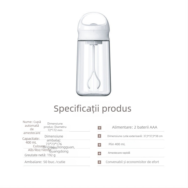 Cupă din plastic rezistentă la temperatură pentru milkshake, cu mâner și scară de măsurare, amestecător electric automat