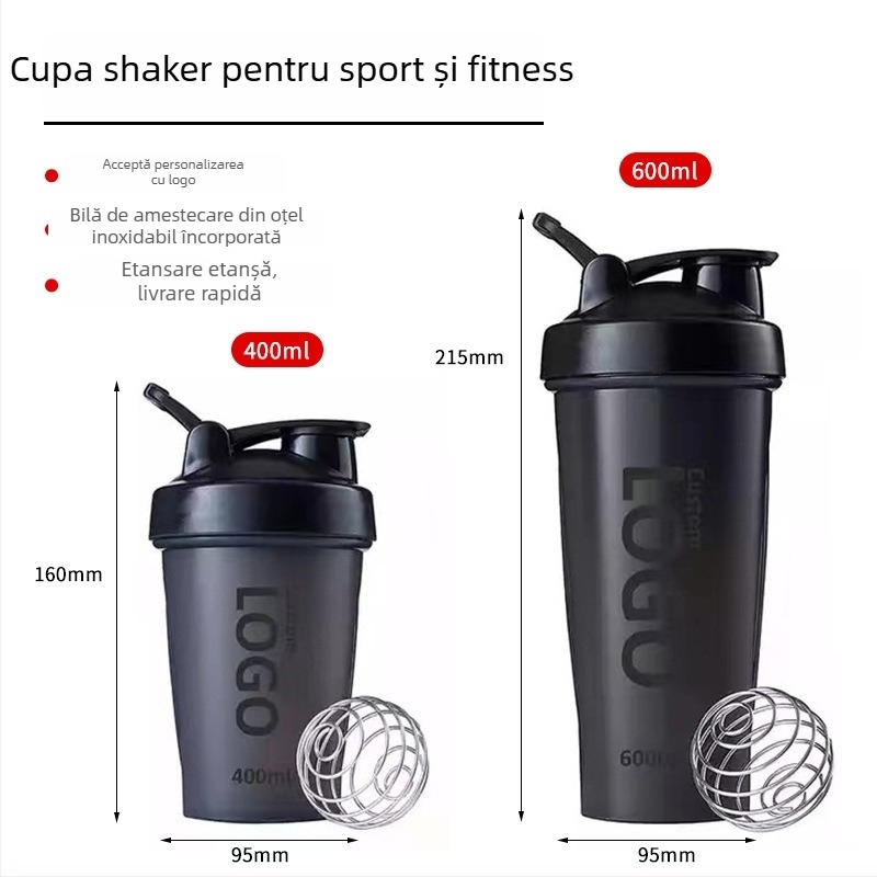 Cana shaker de 600 ml pentru pudră proteică și milkshake – recipient din plastic, sport, portabil, cu opțiune de logo