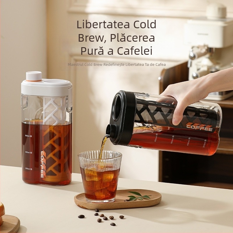 Cană carafă pentru infuzie la rece cu filtru de cafea și scară de măsurare, recipient de apă portabil, capacitate mare, pentru exterior și uz casnic, potrivit pentru frigider