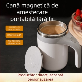 Cană magnetică pentru amestec, reîncărcabilă, din oțel inoxidabil, cu pai, portabilă, cafea pentru uz casnic