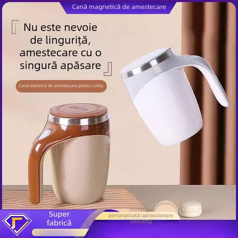 Cană magnetică pentru amestec, reîncărcabilă, din oțel inoxidabil, cu pai, portabilă, cafea pentru uz casnic