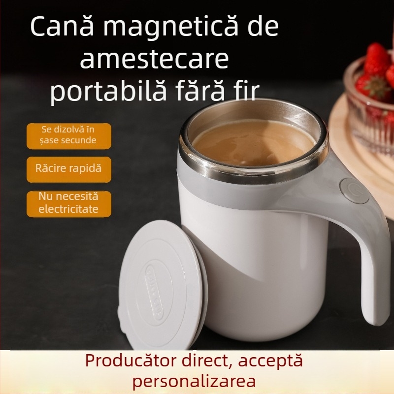 Cană magnetică pentru amestec, reîncărcabilă, din oțel inoxidabil, cu pai, portabilă, cafea pentru uz casnic