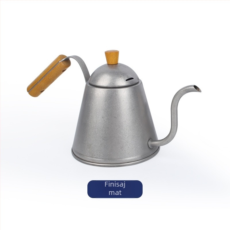 Ceainic pentru cafea prin turnare, din oțel inoxidabil 304, mâner din lemn, gură lungă, 800 ml, gură fină, pentru prepararea cafelei în aer liber