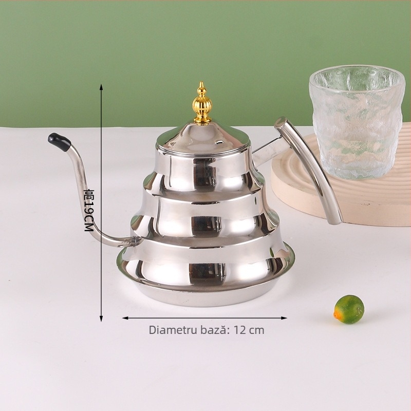 Ceainic din oțel inoxidabil cu filtru, finisaj auriu, cu design inspirat de bambus, cioc lung, pentru cafea și ceai, potrivit pentru plite cu inducție.