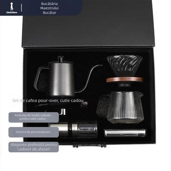 Set de cafea pour-over cu râșniță manuală și ceainic de turnare – cutie cadou pentru exterior și uz casnic