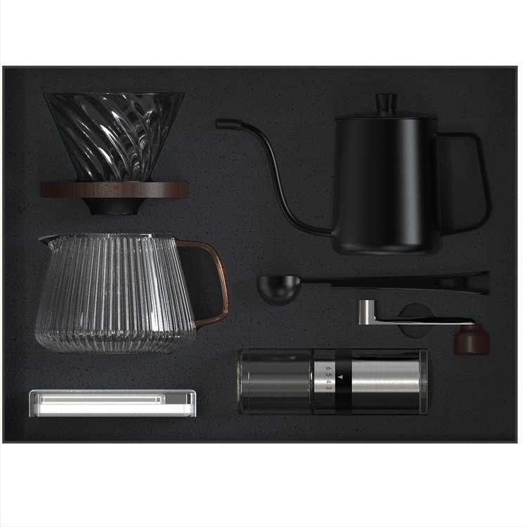 Set de cafea pour-over cu râșniță manuală și ceainic de turnare – cutie cadou pentru exterior și uz casnic