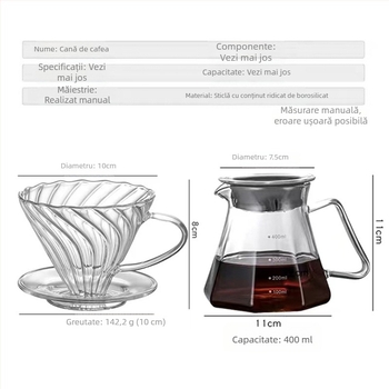 Moka pot din sticlă borosilicat de înaltă temperatură, realizare manuală, design inspirat de nori, aparat pentru infuzie, gri fumuriu, rezistent la temperaturi