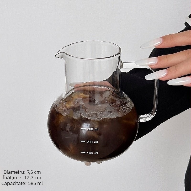Ceainic din sticlă borosilikat rezistent la căldură pentru cafea pour-over, cu mâner