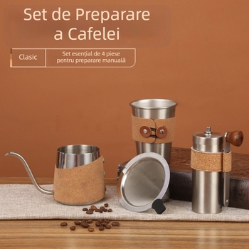 Set de instrumente pentru cafea turnată manual — set complet cadou cu râșniță manuală, ceainic de turnare, ceașcă de filtrare și ceașcă de cafea