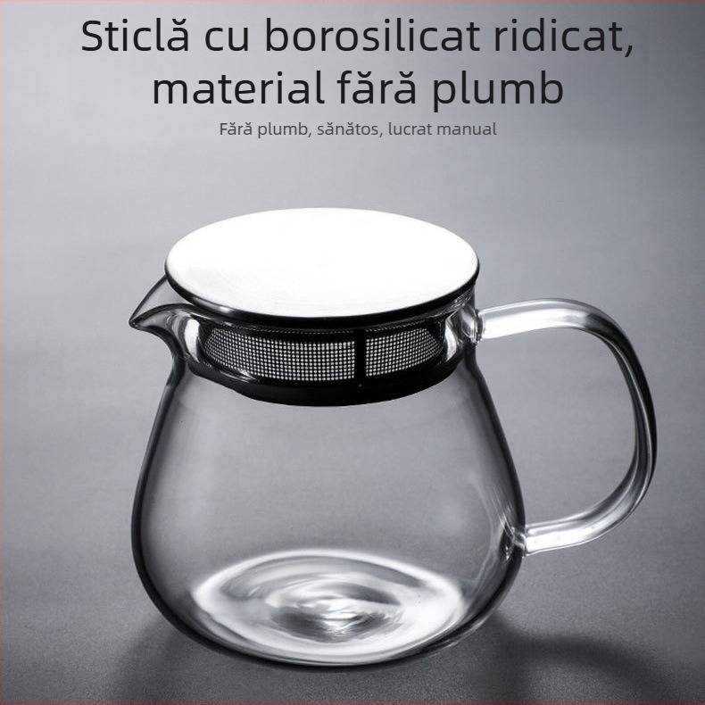 Vas de cafea din sticla cu capac, pentru uz casnic – recipient filtrant portabil pentru cold brew și preparare prin turnare manuală.
