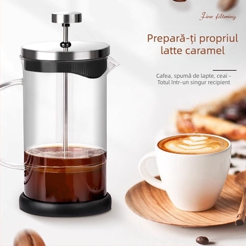 Cafetieră cu presă franțuză, design ceainier, filtru manual, spumator de lapte multifuncțional