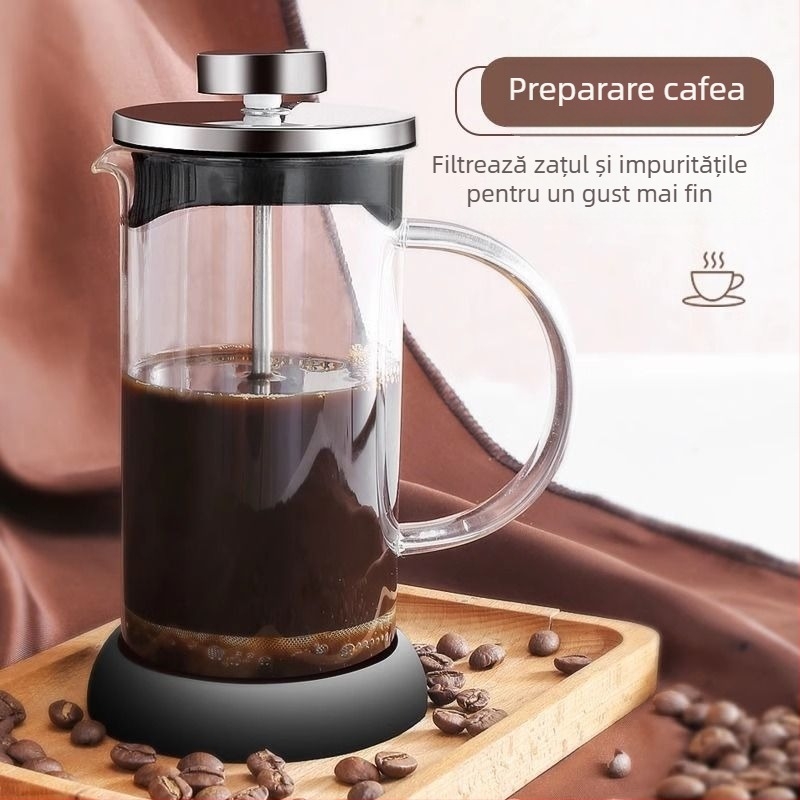 Cafetieră cu presă franțuză, design ceainier, filtru manual, spumator de lapte multifuncțional