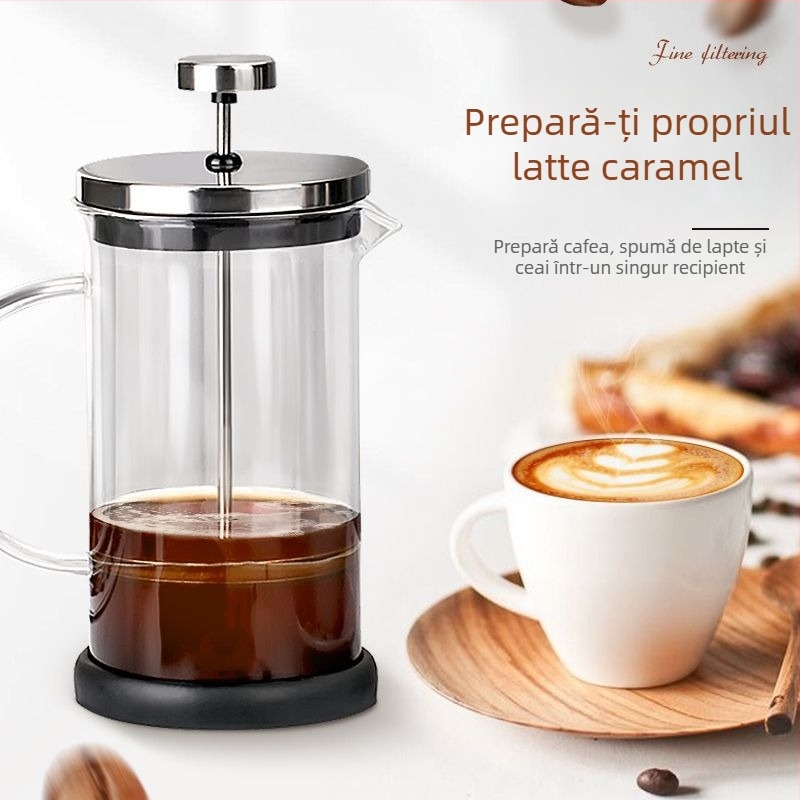 Cafetieră cu presă franțuză, design ceainier, filtru manual, spumator de lapte multifuncțional