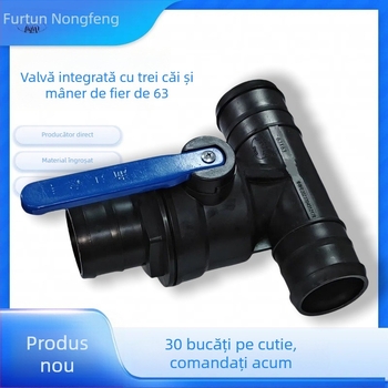 Linie principală de irigare prin picurare, diametru 2,5 inch, cu racord de 3 căi și supapă încorporată de 4 căi