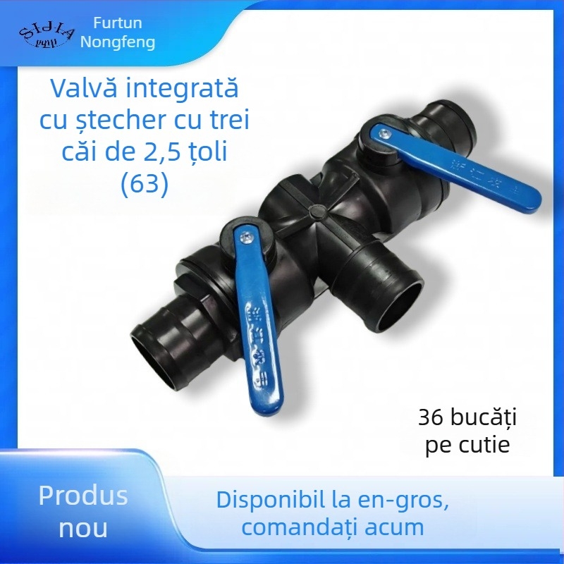 Linie principală de irigare prin picurare, diametru 2,5 inch, cu racord de 3 căi și supapă încorporată de 4 căi