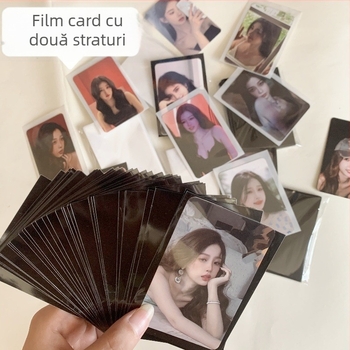 Husă pentru carduri cu două straturi, negru și alb, protecție împotriva prafului pentru carduri din albumul idolilor