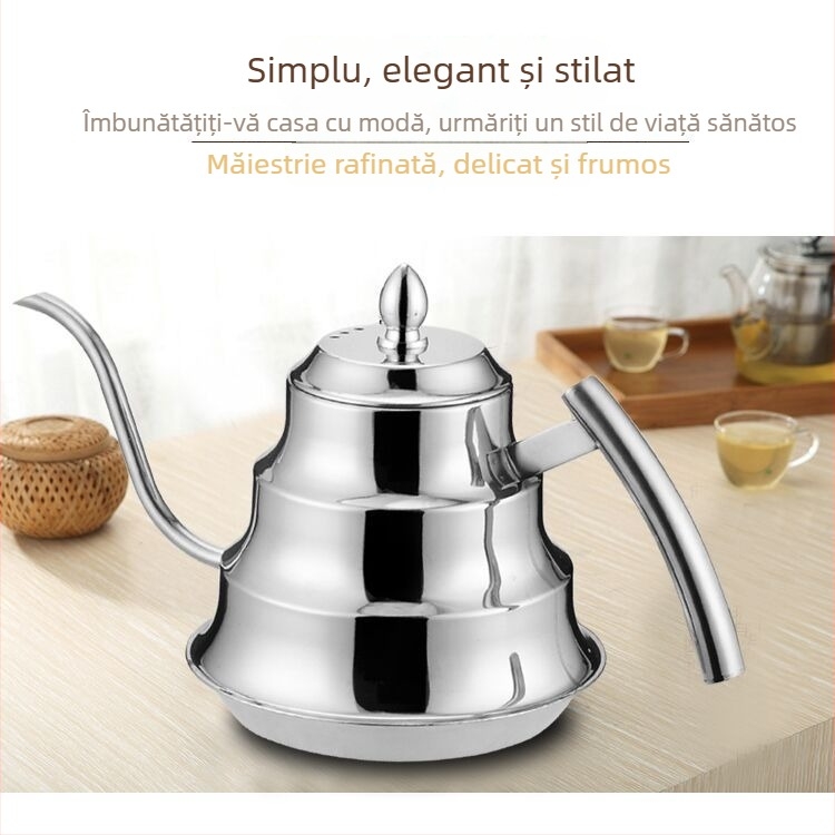 Ceainic din oțel inoxidabil pentru cafea cu filtru, 1,2 L, gură lungă, pentru uz casnic, cafenele și hoteluri.