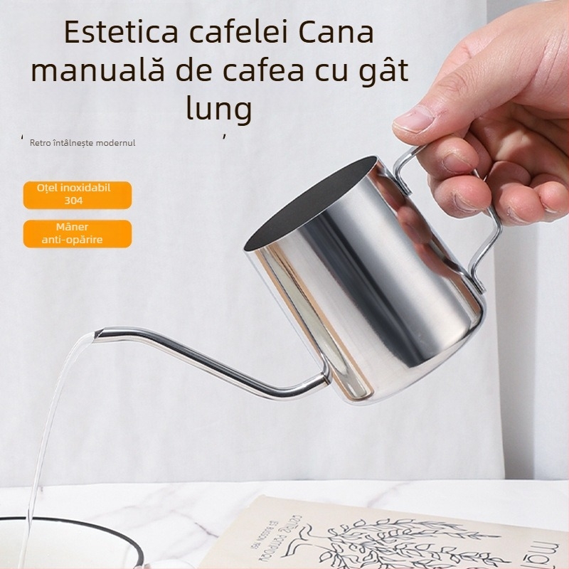 Kettle pour-over din oțel inoxidabil, cu gură lungă, și filtru de cafea pentru uz casnic