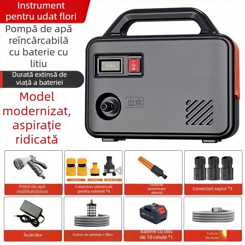 Pompa de irigare cu baterie litiu pentru grădină, agricultură și uz casnic; pompă de apă reîncărcabilă; spălător auto cu presiune înaltă