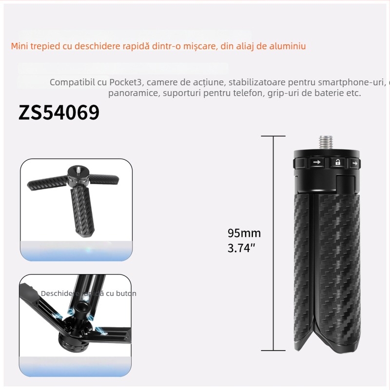 Mini trepied cu deschidere printr-un singur click și stabilizator gimbal pentru transmisiile live, extensie Pocket4 pentru selfie