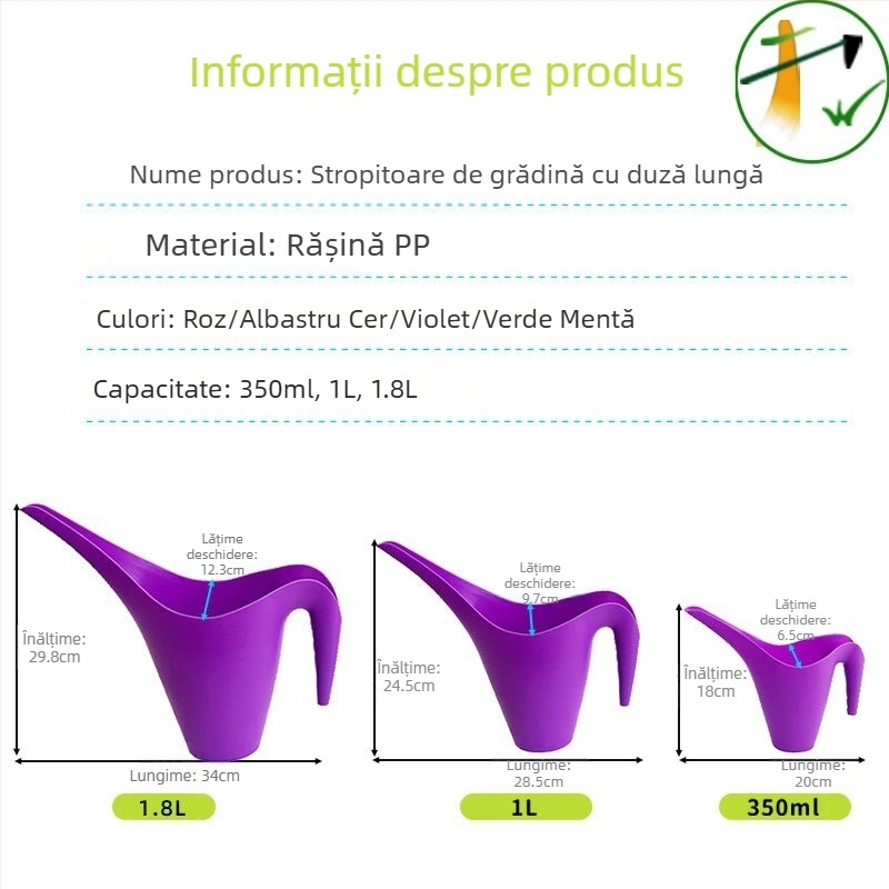 Galeată de udare din plastic, cu cioc lung 1L/1.8L, multicoloră, pentru grădină