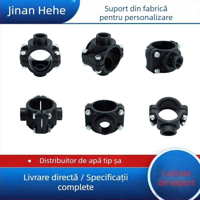 PE țeavă cu conectare rapidă: tee șa cu distribuție a apei în trei direcții și interfață cu patru direcții, șa cu filet intern