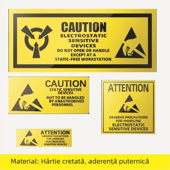 CAUTINO Etichetă de avertizare ESD – etichetă adezivă galbenă pentru sigilarea hard disk-ului (48x48mm, 50x15mm, 55x25mm)