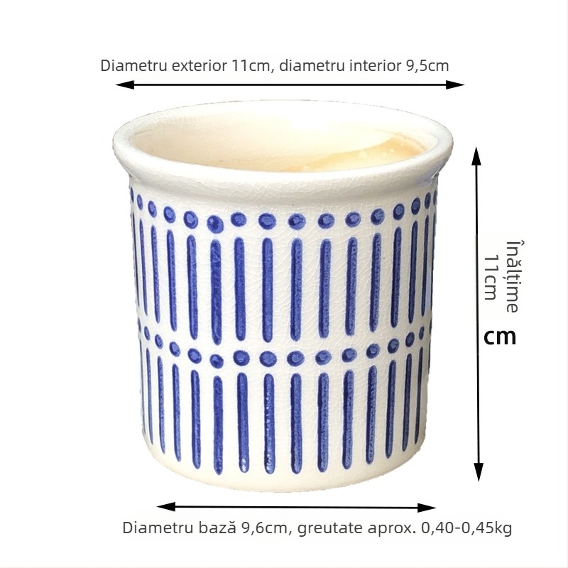 Ghiveci ceramic respirabil, în nuanțe alb-albastru Morandi Mediterranean, stil nordic; potrivit pentru Phalaenopsis și hiacint