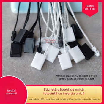 Șnur de etichetă pătrat, de unică folosință, cu cataramă, pentru îmbrăcăminte
