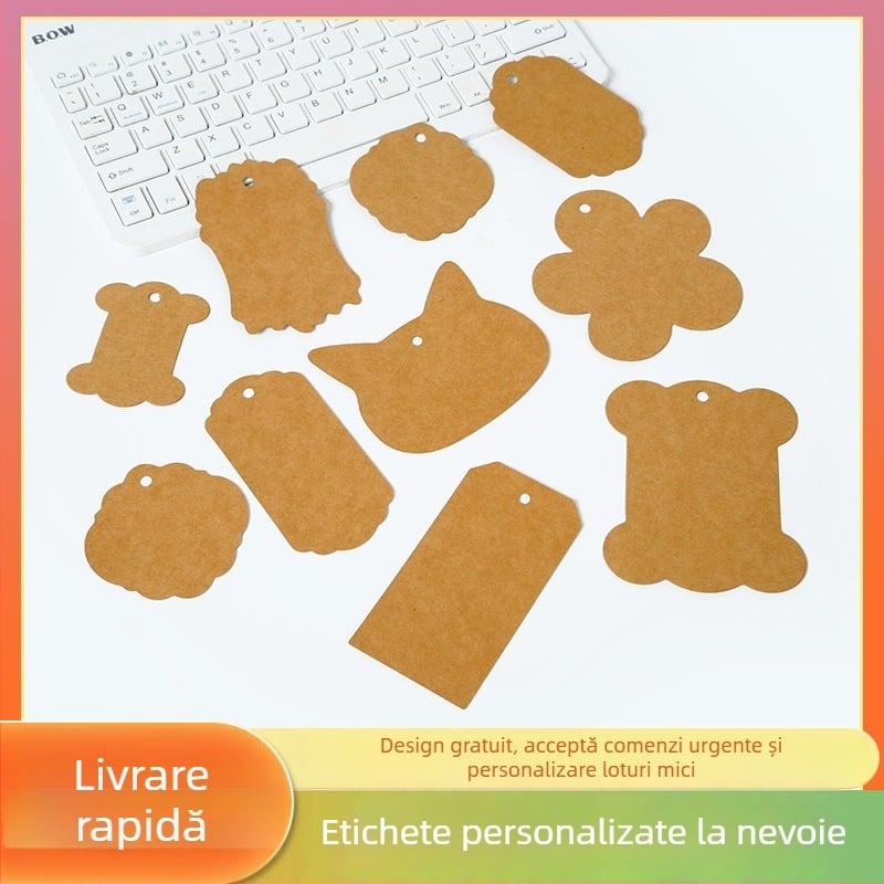 Etichete cadou din hârtie kraft, etichete de agățat cu formă neregulată pentru haine, etichete de preț pentru bijuterii