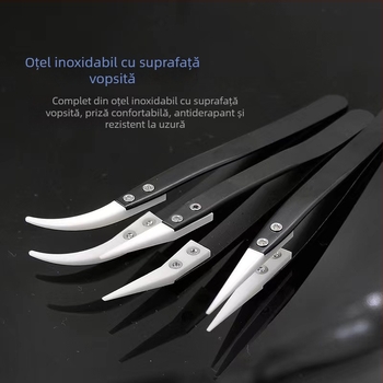 Pensete ceramice din oțel inoxidabil, anti-statice, rezistente la acizi, prindere precisă, vârf drept și vârf îndoit
