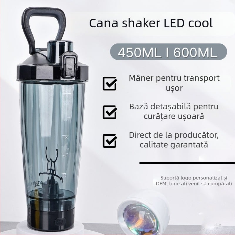 Shaker electric automat, multifuncțional, 600 ml, pentru sport și pudră proteică