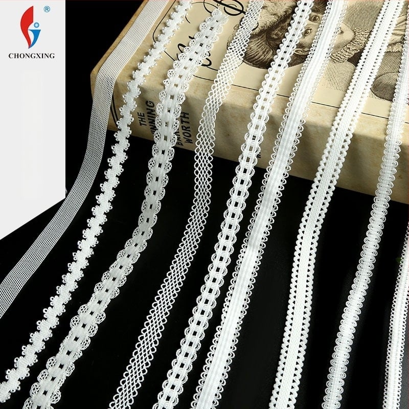Bandă din dantelă elastică, tricotată în model cu valuri, pentru bretelele de lenjerie și costume de baie, bandă decorativă pentru șosete