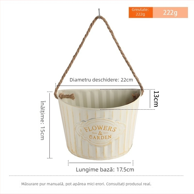 Ghiveci de perete din fier, găleată atârnată pentru flori uscate – decor de perete