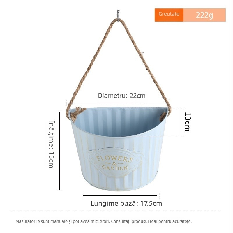 Ghiveci de perete din fier, găleată atârnată pentru flori uscate – decor de perete