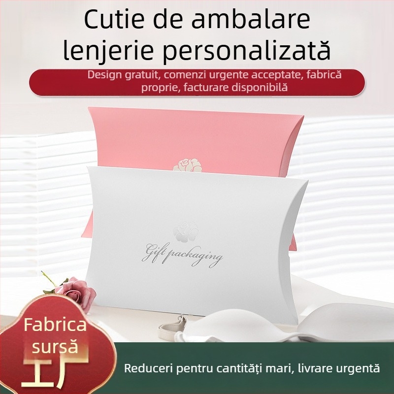 Cutie de ambalare pentru sutiene cu eșarfă de mătase și cutie cadou - cutie din carton color, cutie tip pernă, logo personalizat