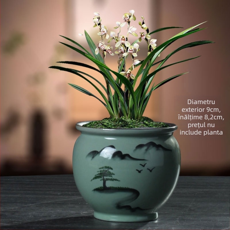 Ghiveci ceramic retro pentru peisaj interior și bonsai, decor de birou și grădină de acasă