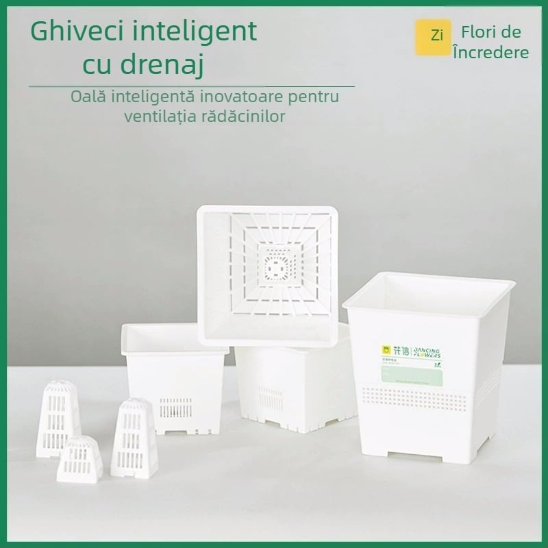 Ghiveci pătrat respirabil pentru suculente, din plastic cu finisaj din rășină, protecție împotriva putrezirii rădăcinilor