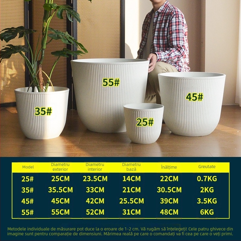 Ghiveci de plastic pentru uz casnic, diametru mare, grosime sporită, design minimalist de înaltă calitate, potrivit pentru balcon și sufragerie