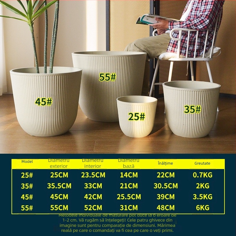 Ghiveci de plastic pentru uz casnic, diametru mare, grosime sporită, design minimalist de înaltă calitate, potrivit pentru balcon și sufragerie