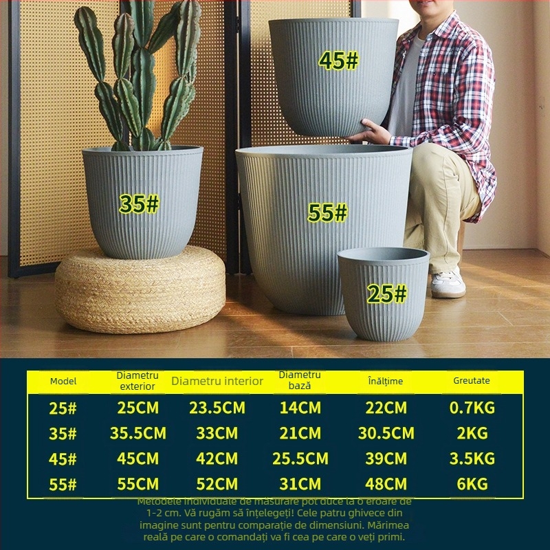 Ghiveci de plastic pentru uz casnic, diametru mare, grosime sporită, design minimalist de înaltă calitate, potrivit pentru balcon și sufragerie