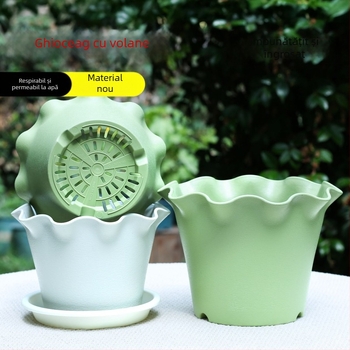 Ghiveci plastic cu margine dantelată și margine ondulată, design mic pentru floarea soarelui, flori și plante, potrivit pentru pothos